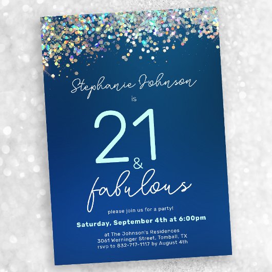 Blue Glitter 21 en Fabulous 21st Verjaardagsfeest Kaart