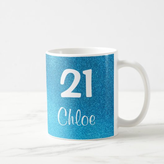 Blue Glitter 21st Birthday Mok () (Rechts)