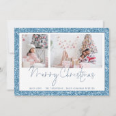 Blue Glitter 2 Photo Script Merry Kerstmis Kaart (Voorkant)
