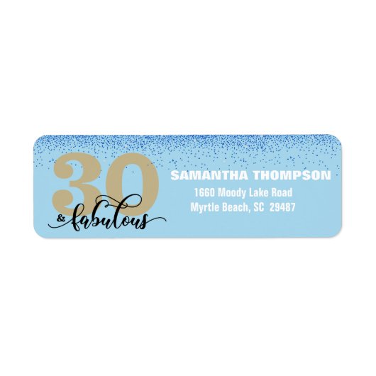 Blue Glitter 30 & Fabulous Return Address Label (Voorkant)