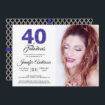 Blue Glitter 40 en Fabulous 40th Verjaardag Foto Kaart<br><div class="desc">Een chique, elegante, 40e verjaardag foto uitnodiging die u kunt personaliseren en verzenden voor uw veertigste verjaardag feest vieren. De woorden "40 and Fabulous" in koningsblauw glitter en zwart zijn ingesteld met behulp van moderne typografie. Voeg gewoon je eigen persoonlijke gegevens en je eigen foto toe. Er is een zwart-wit...</div>