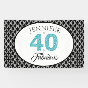 Blue Glitter 40 en Fabulous Custom 40th Birthday Spandoek
