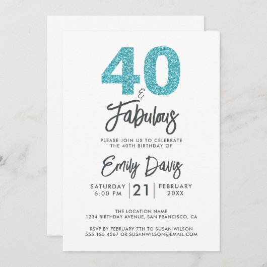 Blue Glitter 40 en geweldig | 40e verjaardag Kaart (Voorkant / Achterkant)