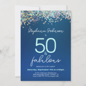 Blue Glitter 50 en Fabulous 50ste verjaardagsfeest Kaart (Voorkant)