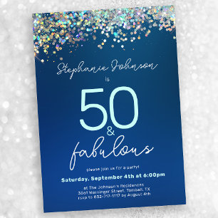 Blue Glitter 50 en Fabulous 50ste verjaardagsfeest Kaart
