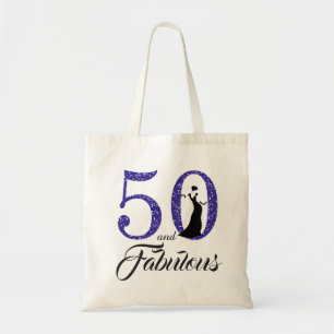 Blue Glitter 50 Fabulous Birthday Party Canvas tas