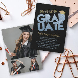 Blue Glitter Afstuderen Cutout Graduation Party Kaart