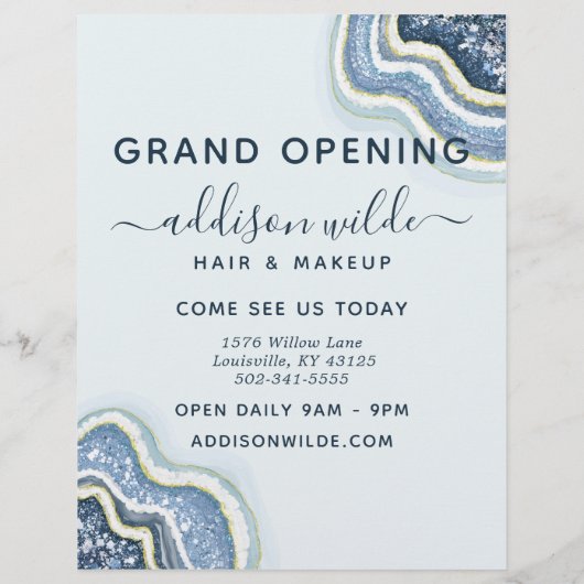 Blue Glitter Agate Geode Business Flyer (Achterkant)