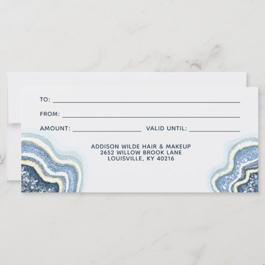Blue Glitter Agate Geode Business Gift Certificate (Achterkant)