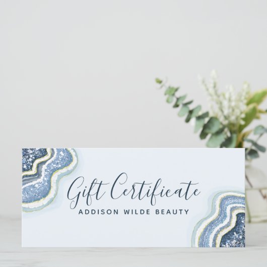 Blue Glitter Agate Geode Business Gift Certificate (Staand voorkant)