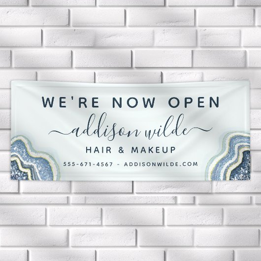 Blue Glitter Agate Geode Luxe Business Spandoek