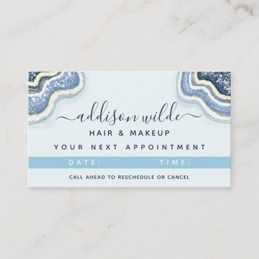 Blue Glitter Agate Geode Luxe Chic Afsprakenkaartje (Voorkant)