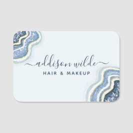 Blue Glitter Agate Geode Luxe Chic Name Tag
