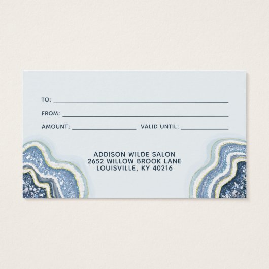 Blue Glitter Agate Geode Luxe Gift Card Visitekaartje (Achterkant)