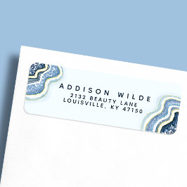 Blue Glitter Agate Geode Luxe Return Address Etiket