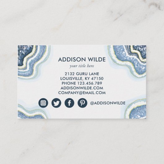 Blue Glitter Agate Geode Luxe Visitekaartje (Achterkant)