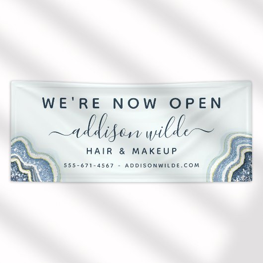 Blue Glitter Agate Geode Luxe Zakelijk Spandoek