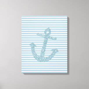 Blue Glitter Anchor Canvas Afdruk