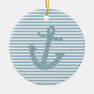 Blue Glitter Anchor Keramisch Ornament