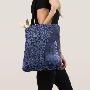 Blue Glitter Animal Print Glam Wave gepersonalisee Tote Bag
