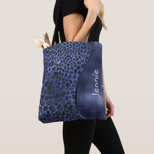 Blue Glitter Animal Print Glam Wave gepersonalisee Tote Bag (Dichtbij)