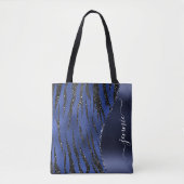 Blue Glitter Animal Print Glam Wave gepersonalisee Tote Bag (Voorkant)