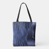 Blue Glitter Animal Print Glam Wave gepersonalisee Tote Bag (Achterkant)