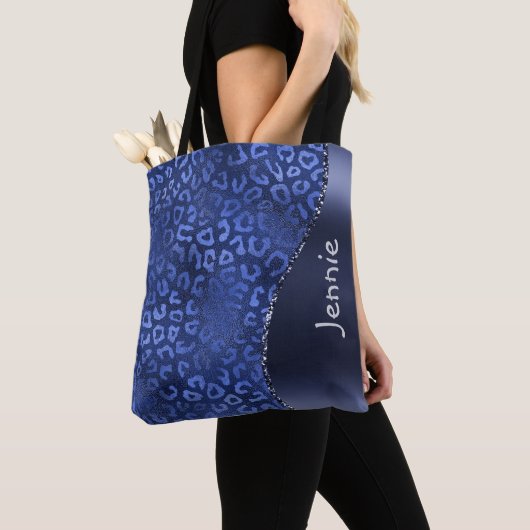 Blue Glitter Animal Print Glam Wave gepersonalisee Tote Bag (Dichtbij)