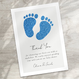 Blue Glitter Baby Feet Baby shower Bedankt voor je
