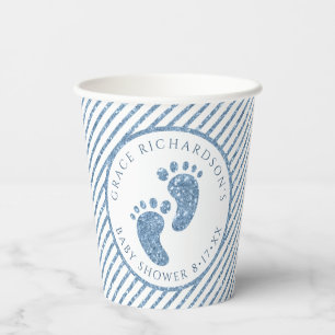 Blue Glitter Baby Feet Baby shower Gepersonaliseer Papieren Bekers