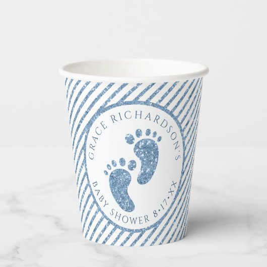 Blue Glitter Baby Feet Baby shower Gepersonaliseer Papieren Bekers (Achterkant)