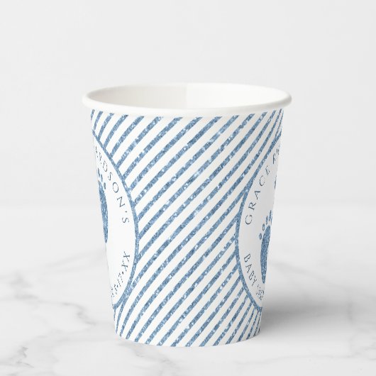 Blue Glitter Baby Feet Baby shower Gepersonaliseer Papieren Bekers (Links)