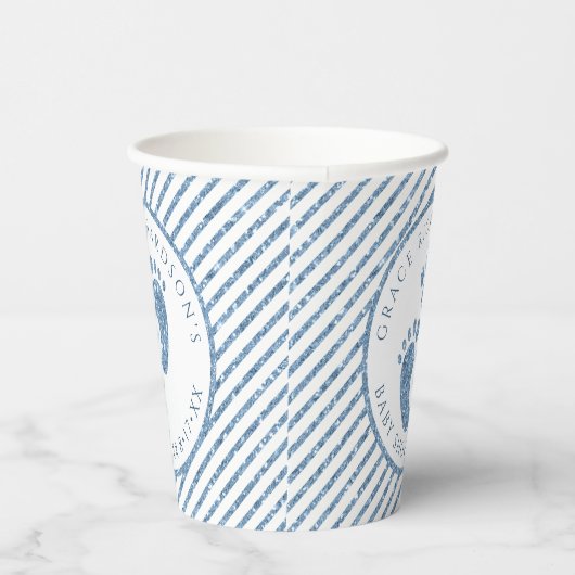 Blue Glitter Baby Feet Baby shower Gepersonaliseer Papieren Bekers (Rechts)