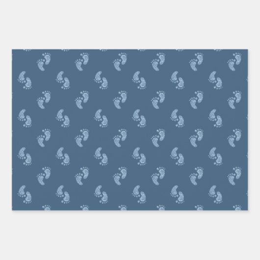 Blue Glitter Baby Feet Baby shower Wrapping Paper (Voorkant)