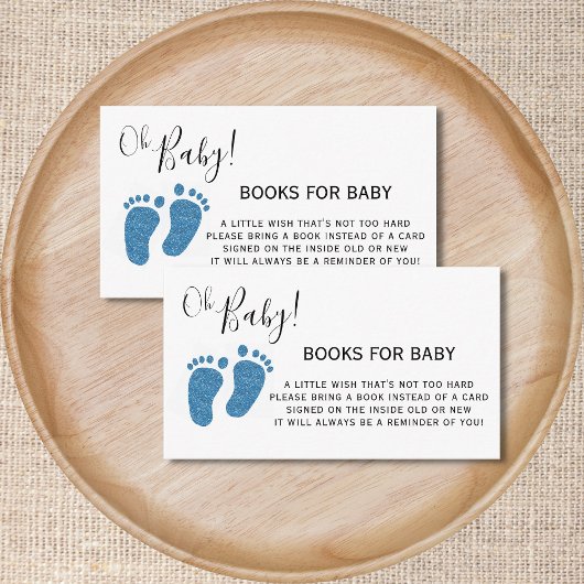 Blue Glitter Baby Feet Books voor Baby shower Informatiekaartje