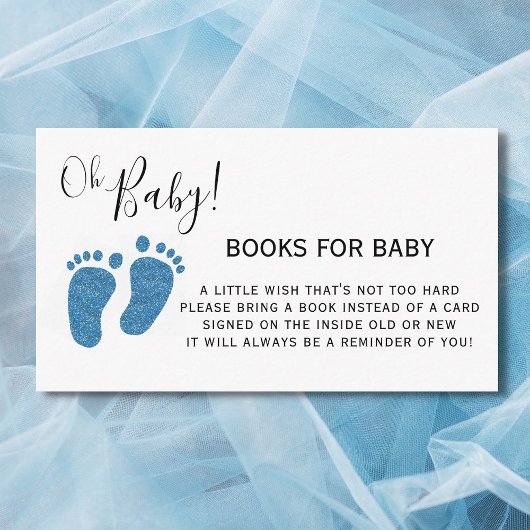 Blue Glitter Baby Feet Books voor Baby shower Informatiekaartje