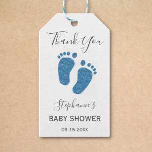 Blue Glitter Baby shower Dank je wel Cadeaulabel