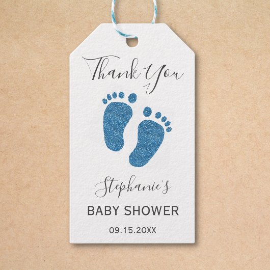 Blue Glitter Baby shower Dank je wel Cadeaulabel