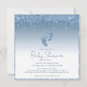 Blue Glitter Baby shower Uitnodiging met Baby Feet (Voorkant)