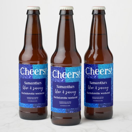 Blue Glitter Bachelorette Party Bier Etiket (Flessen)