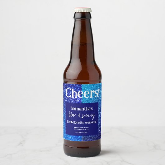 Blue Glitter Bachelorette Party Bier Etiket (Voorkant)