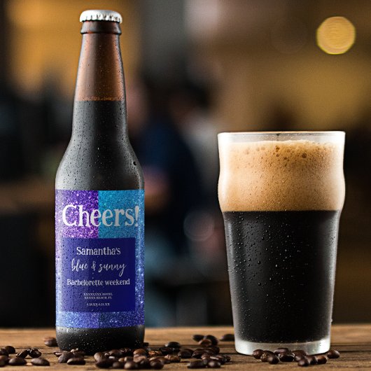 Blue Glitter Bachelorette Party Bier Etiket