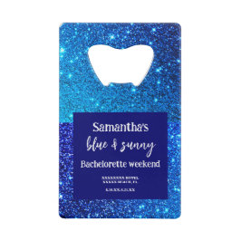 Blue Glitter Bachelorette Party Creditkaart Flessenopener