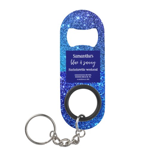 Blue Glitter Bachelorette Party Mini Flessenopener (Voorkant)