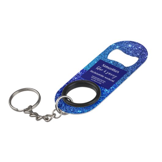 Blue Glitter Bachelorette Party Mini Flessenopener (Voorkant Gekanteld)