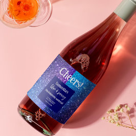 Blue Glitter Bachelorette Party Sparkling Wijnetiket