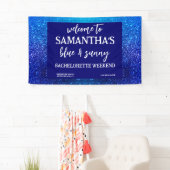 Blue Glitter Bachelorette Party Welcome Sign Spandoek (Insitu)