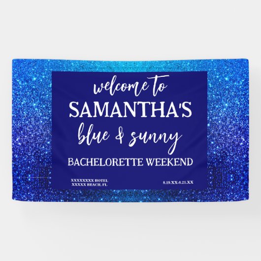 Blue Glitter Bachelorette Party Welcome Sign Spandoek (Horizontaal)