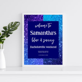 Blue Glitter Bachelorette Party Welkomstteken Poster