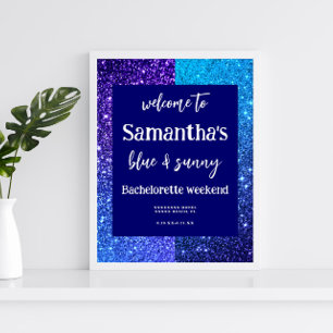 Blue Glitter Bachelorette Party Welkomstteken Poster